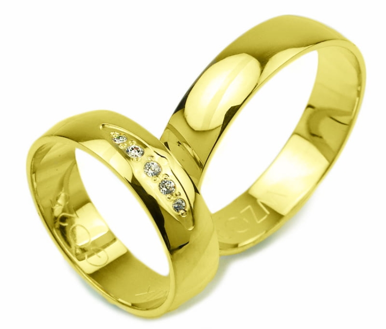 Obrączki ślubne z żółtego złota półokrągłe z cyrkoniami 5mm Glamour G025