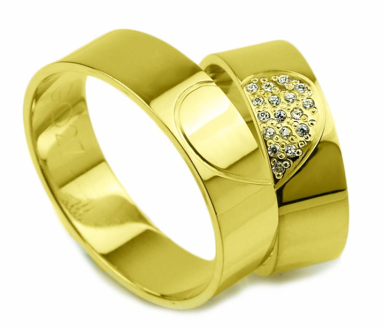Obrączki ślubne z żółtego złota płaskie z cyrkoniami 6mm Glamour G027