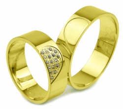 Obrączki ślubne z żółtego złota płaskie z cyrkoniami 6mm Glamour G027