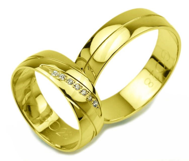 Obrączki ślubne z żółtego złota półokrągłe z cyrkoniami 6mm Glamour G028