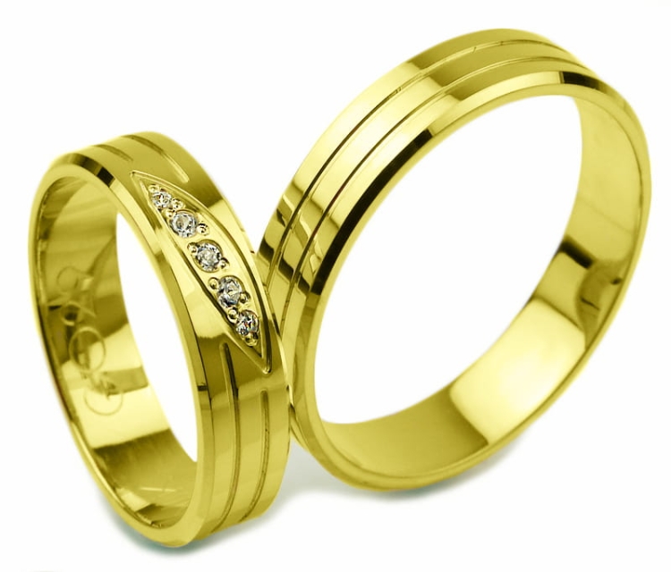 Obrączki ślubne z żółtego złota płaskie z cyrkoniami 5mm Glamour G029
