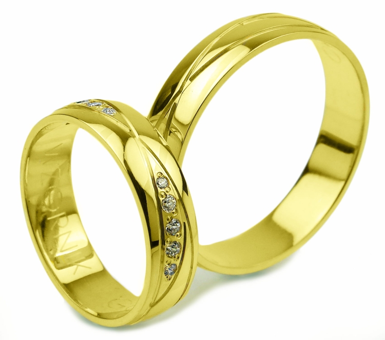 Obrączki ślubne z żółtego złota półokrągłe z cyrkoniami 5mm Glamour G030