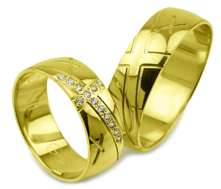 Obrączki ślubne z żółtego złota półokrągłe z cyrkoniami 6mm Glamour G031