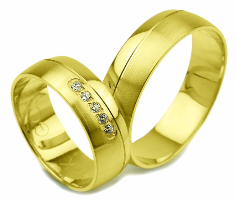 Obrączki ślubne z żółtego złota półokrągłe z cyrkoniami 6mm Glamour G033