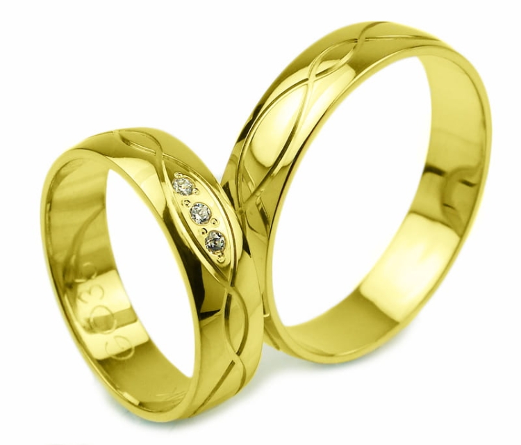 Obrączki ślubne z żółtego złota półokrągłe z cyrkoniami 5mm Glamour G035
