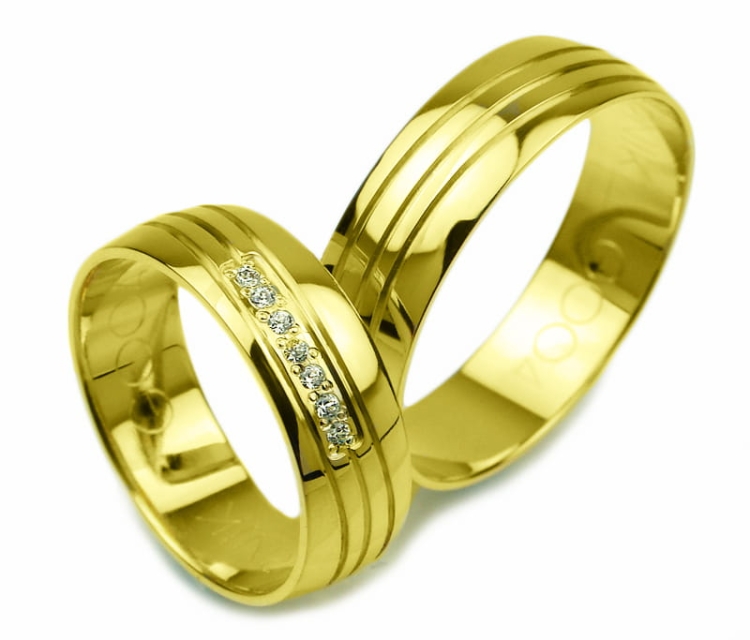 Obrączki ślubne z żółtego złota półokrągłe z cyrkoniami 6mm Glamour G004