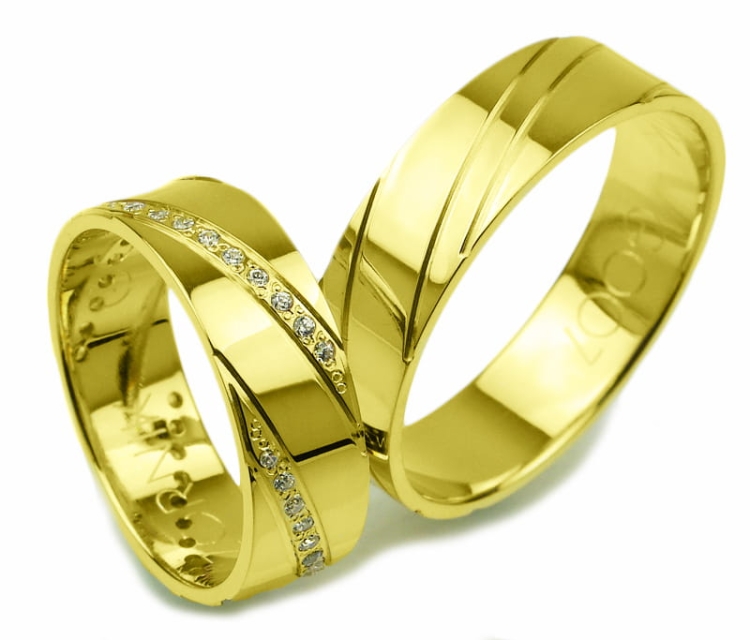 Obrączki ślubne z żółtego złota płaskie z cyrkoniami 6mm Glamour G007