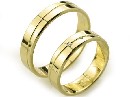 Obrączki ślubne z żółtego złota płaskie z cyrkoniami 5mm Always A014