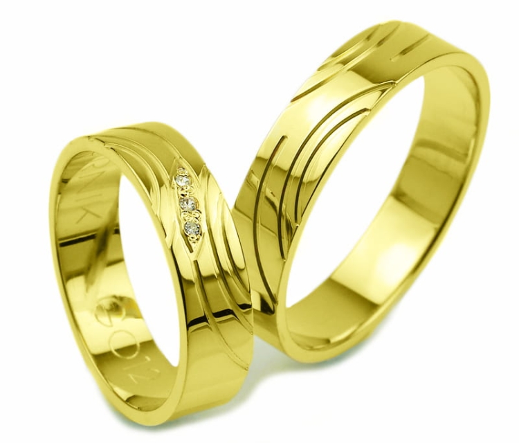 Obrączki ślubne z żółtego złota płaskie z cyrkoniami 5mm Glamour G012