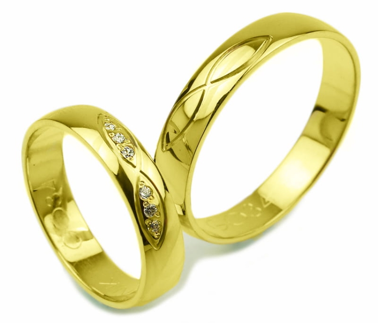 Obrączki ślubne z żółtego złota półokrągłe z cyrkoniami 4mm Glamour G034