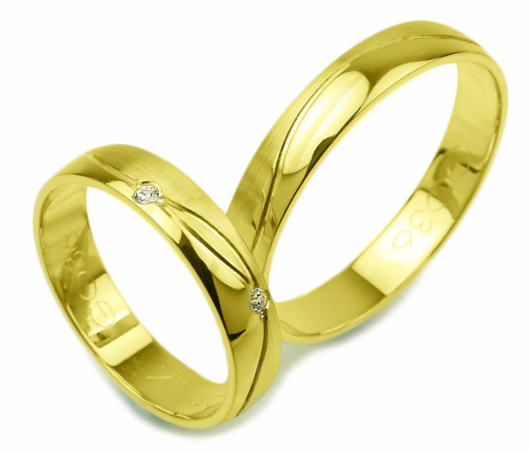 Obrączki ślubne z żółtego złota półokrągłe z cyrkoniami 4mm Glamour G036