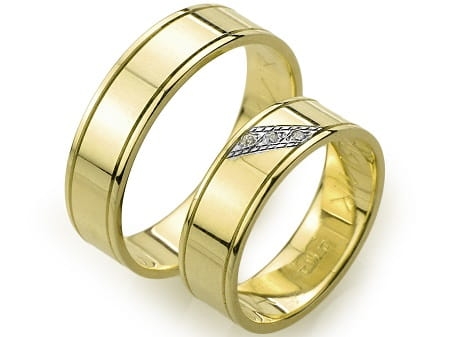 Obrączki ślubne z żółtego złota płaskie z cyrkoniami 6mm Always A018
