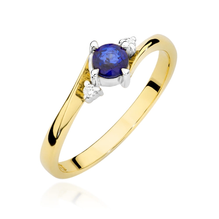 Pierścionek zaręczynowy z żółtego złota z szafirem i diamentami 0,03ct Fire Of Love BW-346-szafir