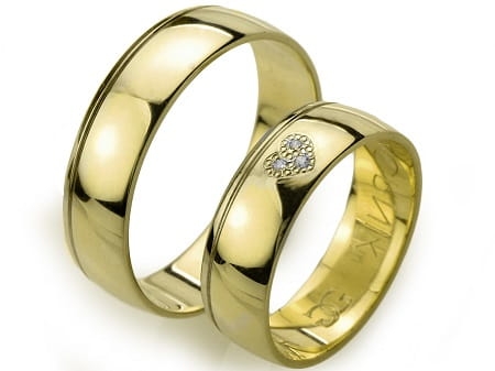 Obrączki ślubne z żółtego złota półokrągłe z cyrkoniami serce 6mm Always A026