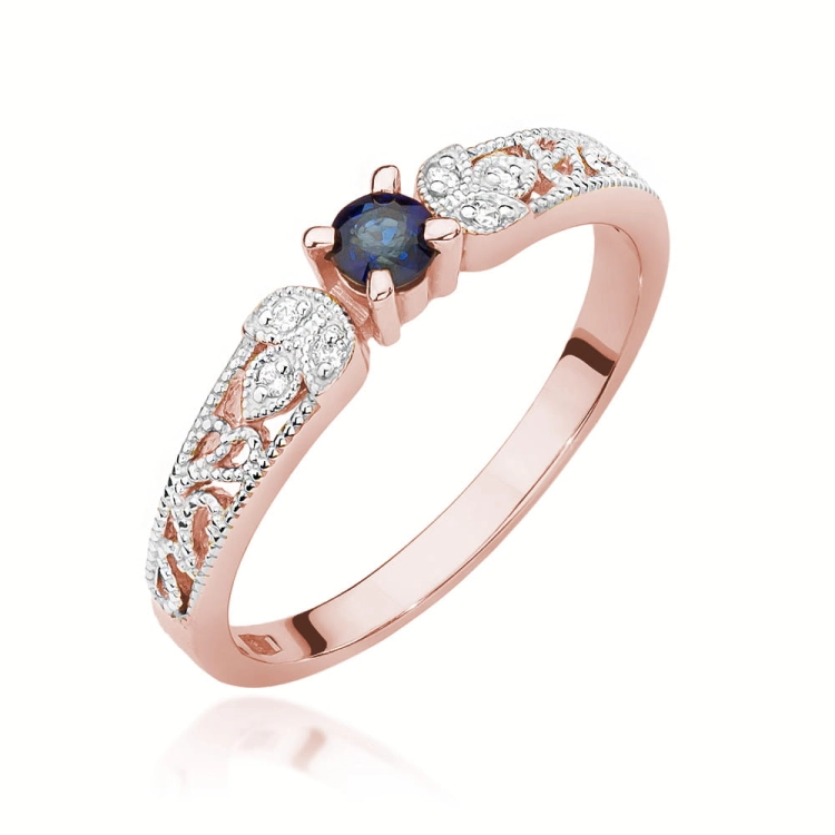 Pierścionek zaręczynowy z różowego złota z szafirem i diamentami 0,03ct Fire Of Love BW-411-szafir-r