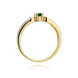 Pierścionek zaręczynowy z żółtego złota z szmaragdem i diamentami 0,03ct Fire Of Love BW-411-Szmaragd