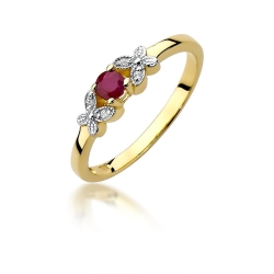 Pierścionek zaręczynowy z żółtego złota z rubinem i diamentami 0,02ct Fire Of Love BW-414-rubin