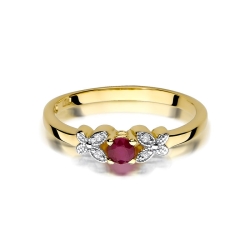 Pierścionek zaręczynowy z żółtego złota z rubinem i diamentami 0,02ct Fire Of Love BW-414-rubin