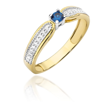 Przejdź do produktu Pierścionek zaręczynowy z żółtego złota z szafirem i diamentami 0,09ct Fire Of Love
