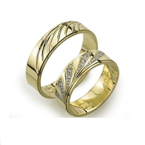 Obrączki ślubne z żółtego złota płaskie z cyrkoniami 6mm Always A041