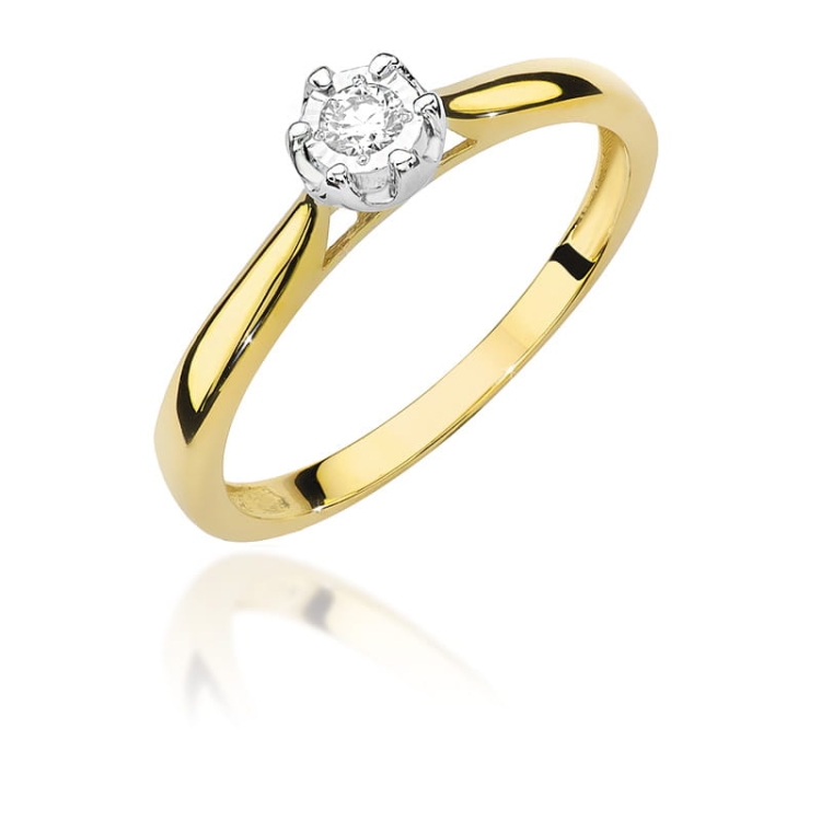 Pierścionek zaręczynowy z żółtego złota z diamentem 0,08ct Fire Of Love BW-468