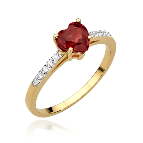 Przejdź do produktu Pierścionek zaręczynowy z żółtego złota z rubinem i diamentami 0,10ct Fire Of Love