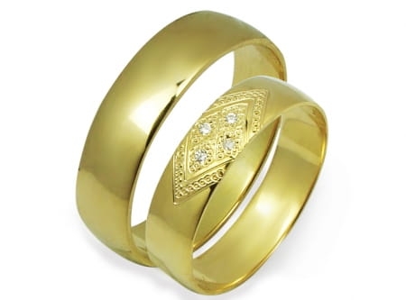Obrączki ślubne z żółtego złota półokrągłe z cyrkoniami 5mm Always  A062