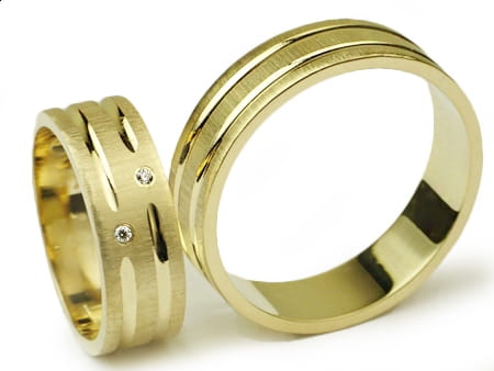 Obrączki ślubne z żółtego złota płaskie z cyrkoniami 6mm Infinity I009