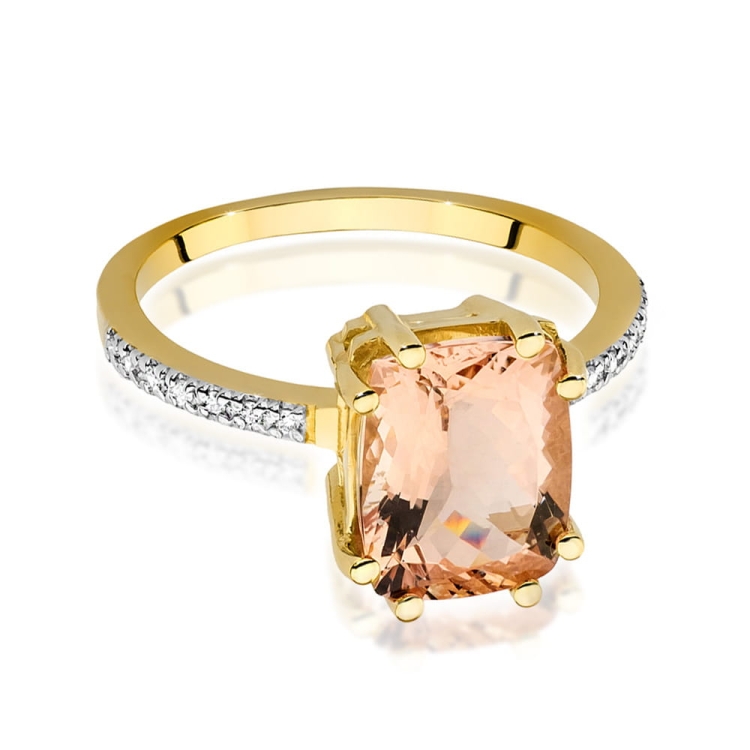 Pierścionek zaręczynowy z żółtego złota z morganitem i diamentami 0,07ct Fire Of Love BW-527-morganitem