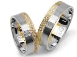 Obrączki ślubne dwukolorowe płaskie z cyrkoniami 6mm Lovely L022-k