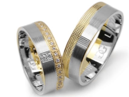 Obrączki ślubne dwukolorowe płaskie z cyrkoniami 6mm Lovely L022-k