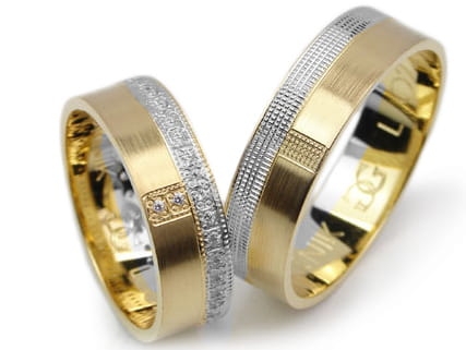 Obrączki ślubne dwukolorowe płaskie z cyrkoniami 6mm Lovely L022-k