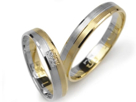 Przejdź do produktu Obrączki ślubne dwukolorowe płaskie z cyrkoniami 4mm Lux L028