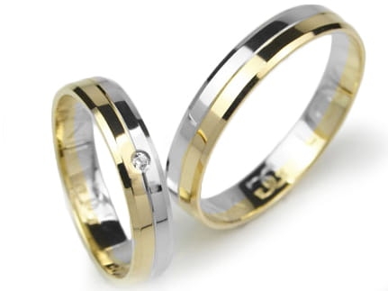 Obrączki ślubne dwukolorowe płaskie z cyrkonią 4mm Lovely L034-k