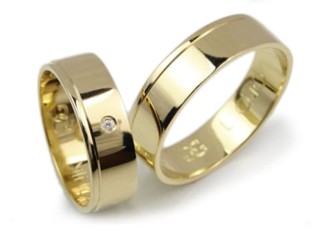 Przejdź do produktu Obrączki ślubne z żółtego złota płaskie z cyrkonią 6mm Lux L040