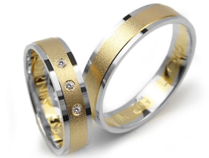 Przejdź do produktu Obrączki ślubne dwukolorowe płaskie z cyrkoniami 5mm Lux L045