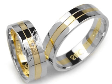 Obrączki ślubne dwukolorowe płaskie z cyrkoniami 6mm Lovely L048-k