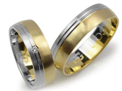 Obrączki ślubne dwukolorowe półokrągłe z cyrkonią 6mm Lovely L057-k