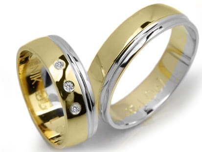 Przejdź do produktu Dwukolorowe obrączki ślubne półokrągłe z cyrkoniami 6mm Lux L067