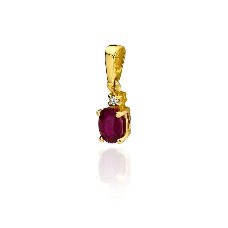 Zawieszka z żółtego złota 585 z rubinem i diamentem 0,014ct The Diamonds GZ-1-rubin